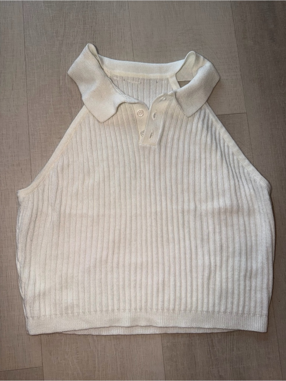 Macy's Cream Ribbed Knit Polo Tank Top